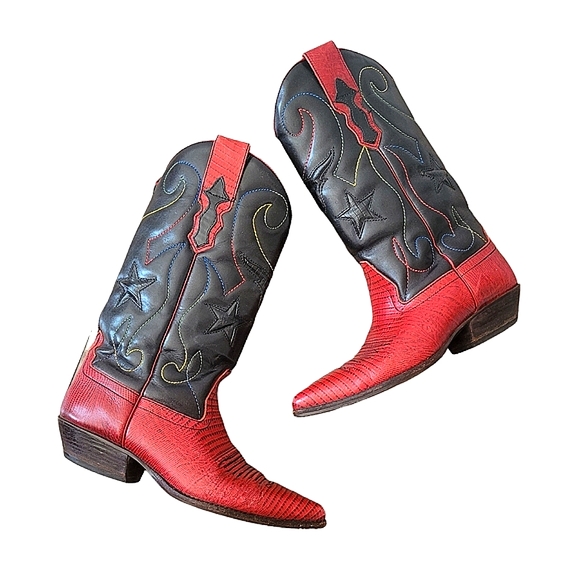 Vintage Shoes - Vintage black and red Nine West "Peggy Sue" cowboy boots